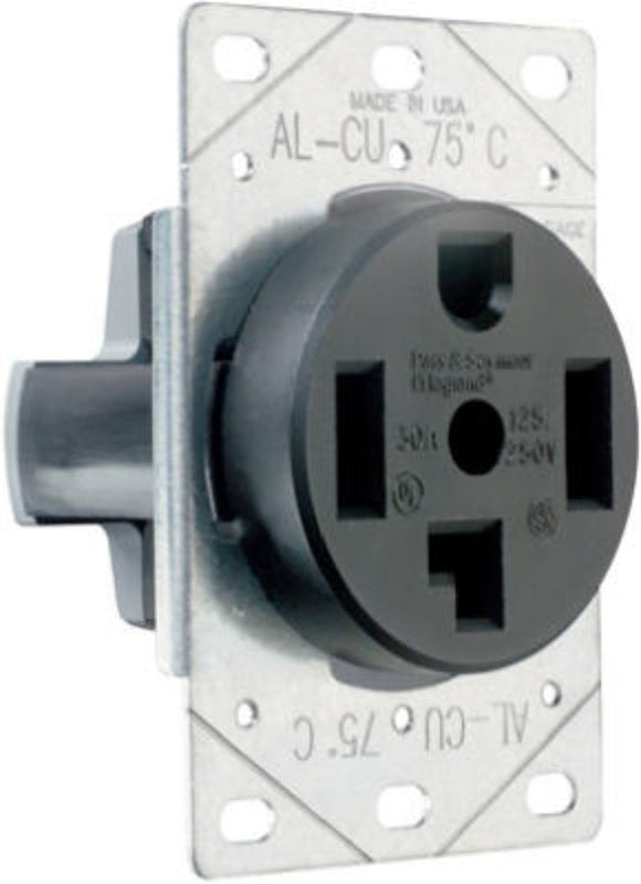Legrand 3864CC6 Straight Blade Power Outlet Receptacle, Flush Mounting, 3-Pole, 125/250 V, 30 A, Black