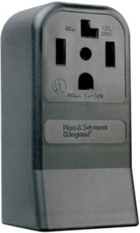 Legrand 3884CC6 Straight Blade Power Outlet Receptacle, Surface Mounting, 3-Pole, 125/250 V, 30 A, Black