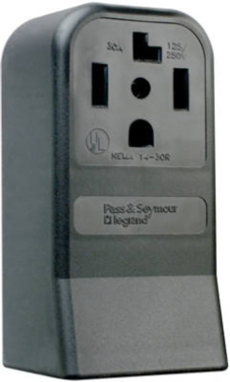 Legrand 3884CC6 Straight Blade Power Outlet Receptacle, Surface Mounting, 3-Pole, 125/250 V, 30 A, Black
