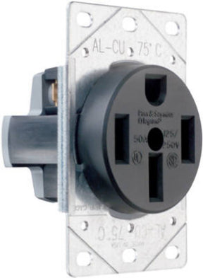 Legrand 3894CC6 Power Outlet, 3 -Pole, 125/250 V, 50 A, NEMA: NEMA 14-50R, Black