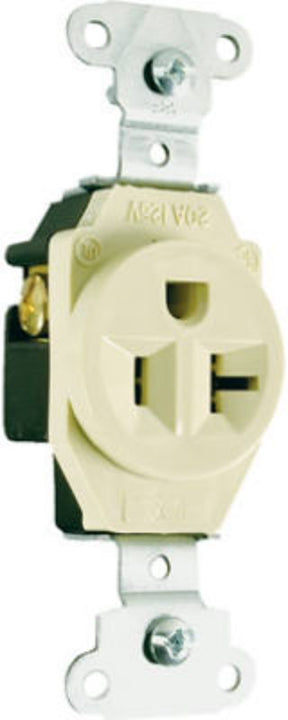 Legrand 5351ICC8 Heavy-Duty Single Receptacle, 2 -Pole, 125 VAC, 20 A, Side Wiring, NEMA: NEMA 5-20R, Ivory