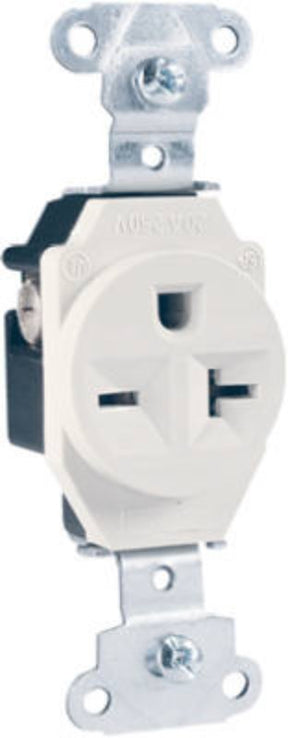 Legrand 5851WCC8 Heavy-Duty Single Receptacle, 2 -Pole, 250 VAC, 20 A, Side Wiring, NEMA: NEMA 6-20R, White