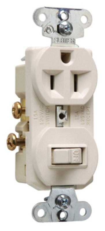 Legrand 691LACC6 Combination Switch/Receptacle, 1 -Pole, 15 A, 120/125 V, NEMA: NEMA 5-15R, Light Almond