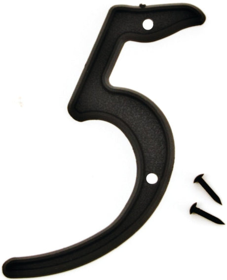 Hy-Ko PN-29/5 House Number, Character: 5, 4 in H Character, Black Character, Plastic, Pack of 10