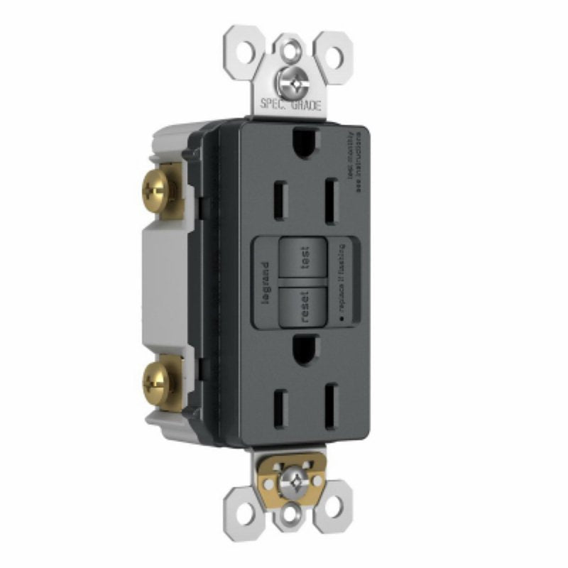 Legrand radiant Series 1597TRGCC4 Duplex Self-Test GFCI Receptacle, 125 V, 15 A, NEMA: NEMA 5-15R, Graphite