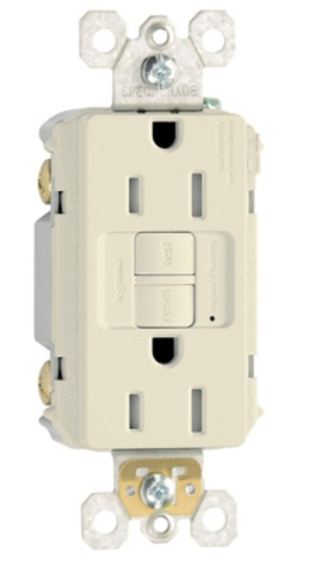 Legrand radiant Series 1597TRLACCD4 GFCI Duplex Receptacle, Nylon, Light Almond, 2-Pole, 15 A, 125 VAC