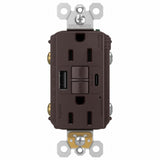 Legrand radiant 1597TRUSBACDBC4 Self-Test GFCI USB Outlet, 2-Pole, 15/2.1 A, 125 VAC, 1-Gang, 2-USB Port