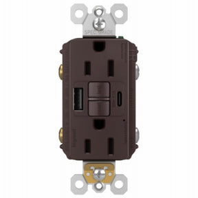 Legrand radiant 1597TRUSBACDBC4 Self-Test GFCI USB Outlet, 2-Pole, 15/2.1 A, 125 VAC, 1-Gang, 2-USB Port