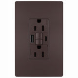 Legrand radiant 1597TRUSBACDBC4 Self-Test GFCI USB Outlet, 2-Pole, 15/2.1 A, 125 VAC, 1-Gang, 2-USB Port