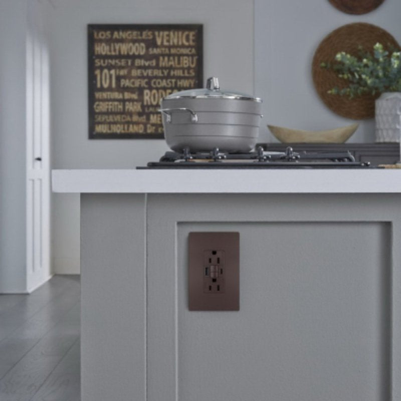Legrand radiant 1597TRUSBACDBC4 Self-Test GFCI USB Outlet, 2-Pole, 15/2.1 A, 125 VAC, 1-Gang, 2-USB Port