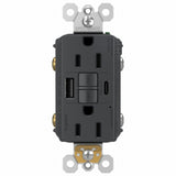 Legrand radiant 1597TRUSBACGC4 Self-Test GFCI USB Outlet, 2-Pole, 15/2.1 A, 125 VAC, 1-Gang, 2-USB Port, Graphite