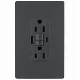 Legrand radiant 1597TRUSBACGC4 Self-Test GFCI USB Outlet, 2-Pole, 15/2.1 A, 125 VAC, 1-Gang, 2-USB Port, Graphite