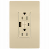 Legrand radiant 1597TRUSBACI Self-Test GFCI USB Outlet, 2-Pole, 15/2.1 A, 125 VAC, 1-Gang, 2-USB Port, Type A/A USB