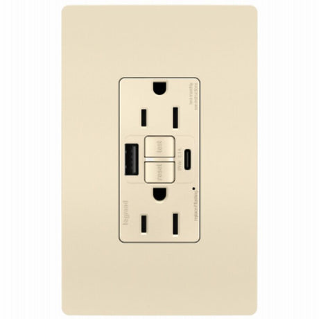 Legrand radiant Series 1597TRUSBACLAC4 GFCI Outlet, 125 V, 15 A, Light Almond