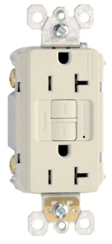 Legrand radiant Series 2097LACCD12 GFCI Duplex Receptacle, Nylon, Light Almond, 2-Pole, 20 A, 125 VAC