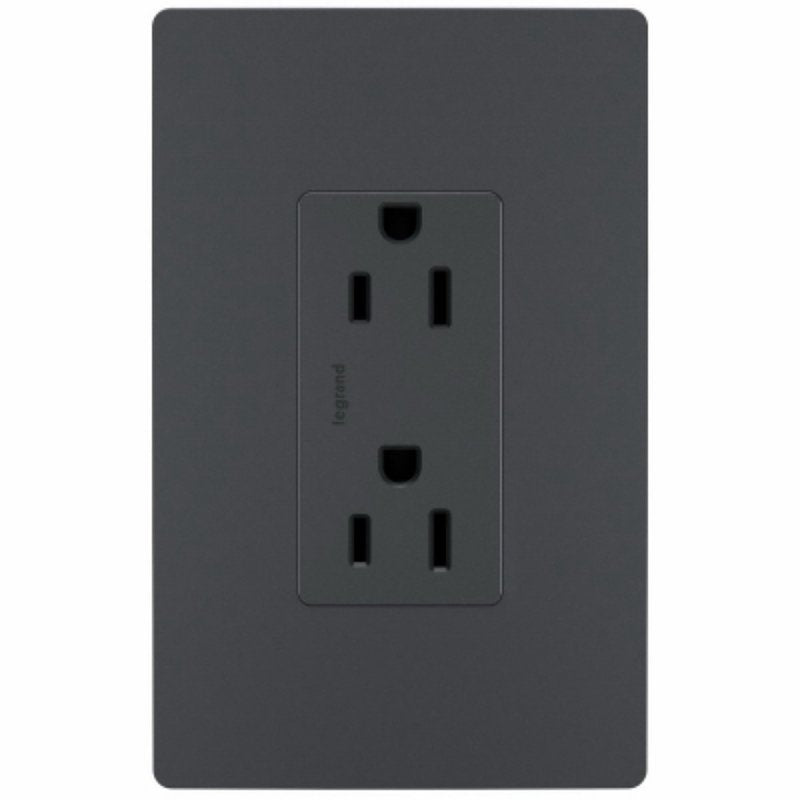 Legrand radiant 885TRGCC12 Duplex Outlet, 2 -Pole, 15 A, 125 V, Back, Side Wiring, NEMA: 5-15R, Graphite