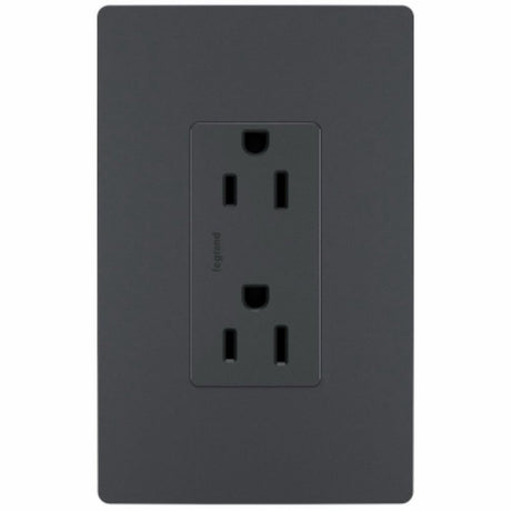 Legrand radiant 885TRGCC12 Duplex Outlet, 2 -Pole, 15 A, 125 V, Back, Side Wiring, NEMA: 5-15R, Graphite
