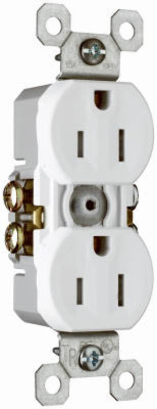 Legrand TradeMaster Series 3232TRWCP8 Duplex Receptacle, Thermoplastic, White, 2-Pole, 15 A, 125 V, NEMA: 5-15R