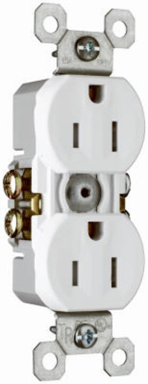Legrand TradeMaster Series 3232TRWCP8 Duplex Receptacle, Thermoplastic, White, 2-Pole, 15 A, 125 V, NEMA: 5-15R