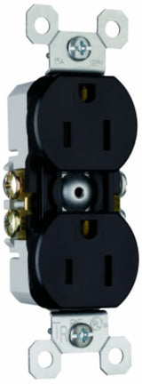 Legrand TradeMaster 3232TRBK Duplex Receptacle, 2 -Pole, 15 A, 125 V, Push, Side Wiring, NEMA: 5-15R, Black