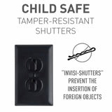 Legrand TradeMaster 3232TRBK Duplex Receptacle, 2 -Pole, 15 A, 125 V, Push, Side Wiring, NEMA: 5-15R, Black