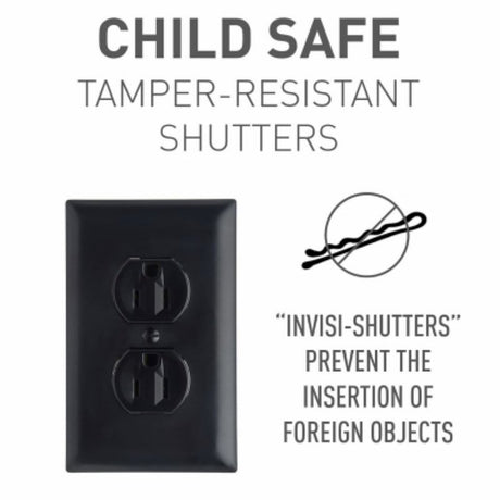 Legrand TradeMaster 3232TRBK Duplex Receptacle, 2 -Pole, 15 A, 125 V, Push, Side Wiring, NEMA: 5-15R, Black