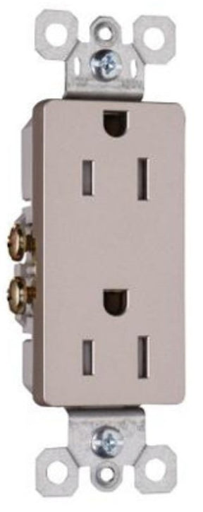 Legrand radiant Series 885TRNICC12 Duplex Receptacle, Thermoplastic, Nickel, 2-Pole, 15 A, 125 V, NEMA: 5-15R