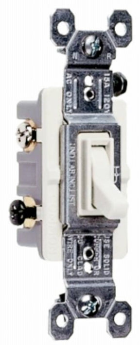 Legrand 663WGCACC20 TradeMaster Series Toggle Switch, White, 15 A, 120 VAC, Back Wire, Side Wire Terminal