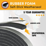 Frost King R511H Weatherseal Tape, 1 in W, 10 ft L, 5/16 in Thick, Rubber Foam, Black
