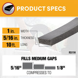 Frost King R511H Weatherseal Tape, 1 in W, 10 ft L, 5/16 in Thick, Rubber Foam, Black