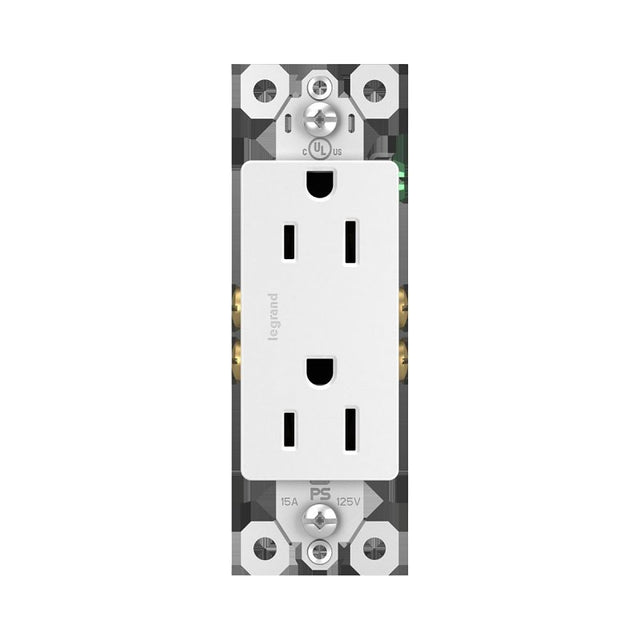 Pass & Seymour 885WCCC5WP Duplex Receptacle, Nylon/Thermoplastic, White, 2-Pole, 15 A, 125 V, NEMA: NEMA 5-15R