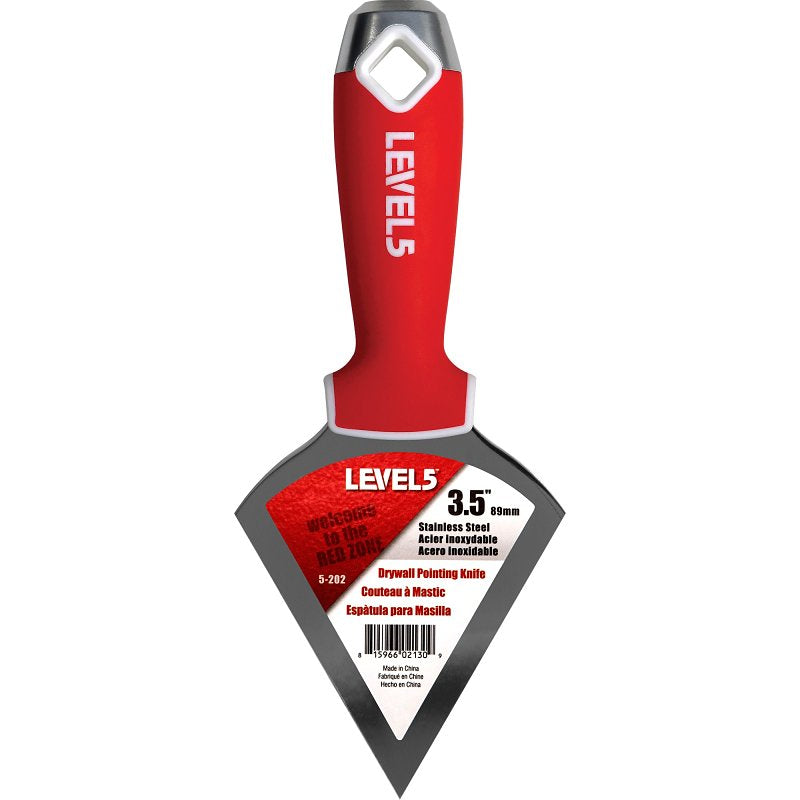 Level5 5-202 Drywall Pointing Knife, 3-1/2 in L Blade, Stainless Steel Blade, Soft Grip Handle, Nylon Handle, Pack of 4