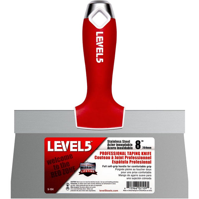 Level5 5-134 Taping Knife, 8 in W Blade, Stainless Steel Blade, Soft Grip Handle, Pack of 4