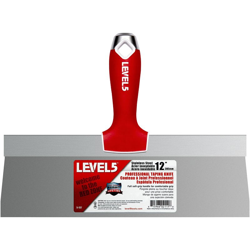Level5 5-137 Taping Knife, 12 in W Blade, Stainless Steel Blade, Soft Grip Handle, Pack of 4
