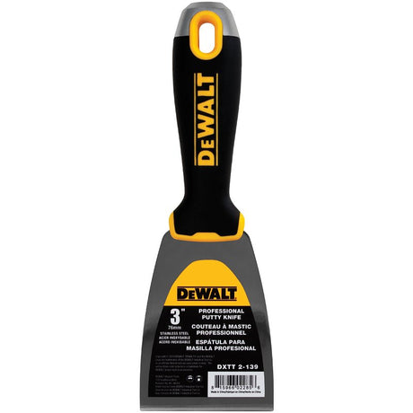 DEWALT DXTT-2-139 Putty Knife, 3 in W Blade, Stainless Steel Blade, Precision Ground Blade, Ergonomic, Soft Grip Handle, Pack of 4