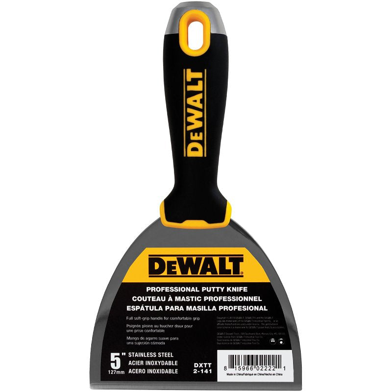 DEWALT DXTT-2-141 Putty Knife, 5 in W Blade, Stainless Steel Blade, Precision Ground Blade, Ergonomic, Soft Grip Handle, Pack of 4