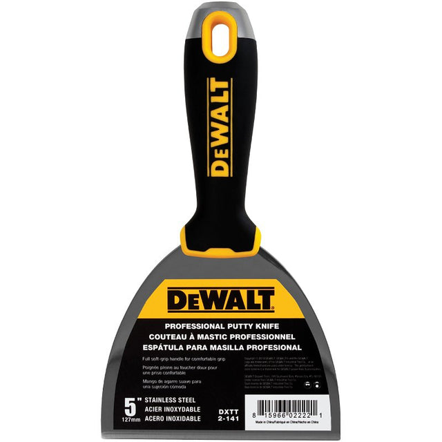 DEWALT DXTT-2-141 Putty Knife, 5 in W Blade, Stainless Steel Blade, Precision Ground Blade, Ergonomic, Soft Grip Handle, Pack of 4