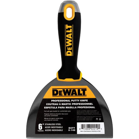 DEWALT DXTT-2-142 Putty Knife, 6 in W Blade, Stainless Steel Blade, Precision Ground Blade, Ergonomic, Soft Grip Handle, Pack of 4