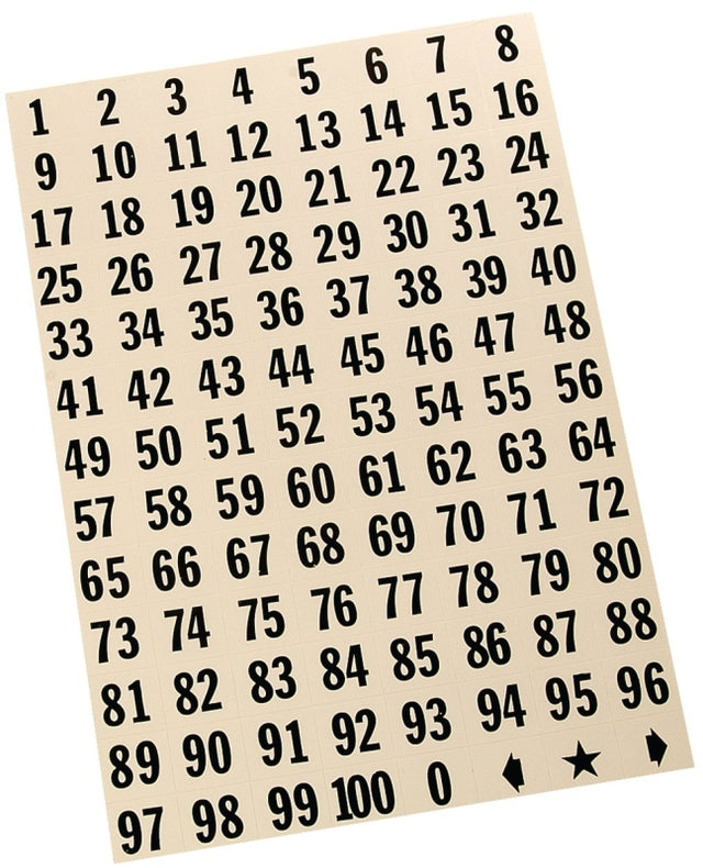 Hy-Ko MM-100 Packaged Number Set, 1/2 in H Character, Black Character, White Background, Vinyl, Pack of 10