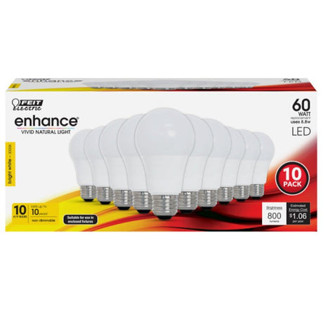 Feit Electric OM60/930CA10K/10 LED Lamp, General-Purpose, A19 Lamp, 60 W Equivalent, E26 Lamp Base, Bright White Light