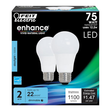Feit Electric OM75DM/950CA/2 LED Lamp, General-Purpose, A19 Lamp, 75 W Equivalent, E26 Lamp Base, Dimmable