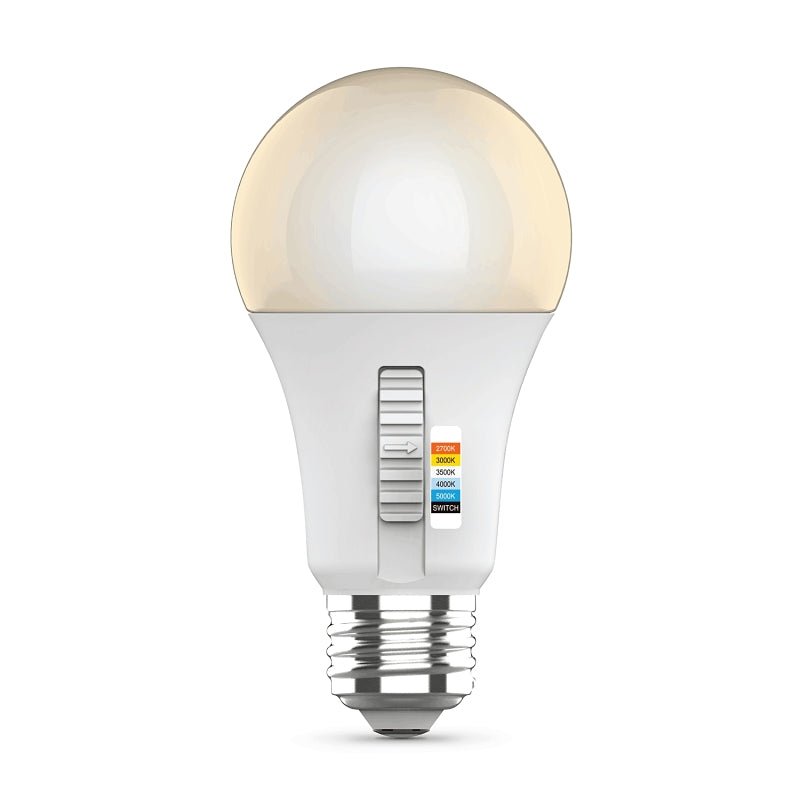 Feit Electric OM60DM/6WYCA/2 LED Bulb, A19 Lamp, 60 W Equivalent, E26 Medium Lamp Base, Dimmable, Adjustable White