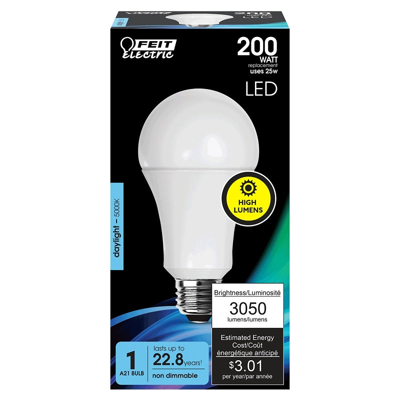 Feit Electric OM200/850/LED LED Bulb, General-Purpose, A21 Lamp, 200 W Equivalent, E26 Medium Lamp Base, Non-Dimmable