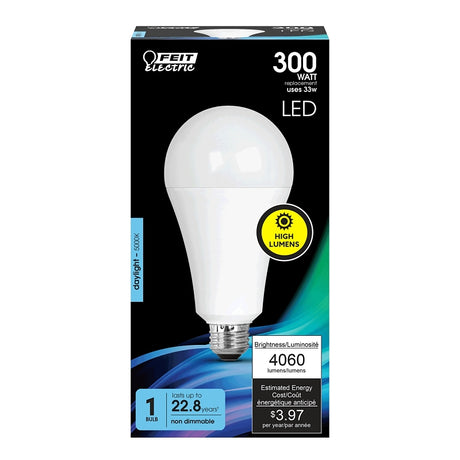Feit Electric OM300/850/LED LED Bulb, General-Purpose, A23 Lamp, 300 W Equivalent, E26 Medium Lamp Base, Non-Dimmable