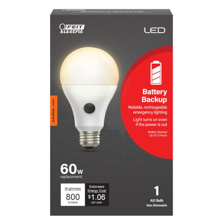 Feit Electric OM60/927CA/BATG2LEDI LED Bulb, General-Purpose, Battery Operated, 60 W Equivalent, E26 Medium Lamp Base