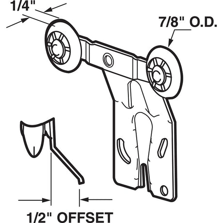 Prime-Line N 6503 Roller Assembly, 7/8 in Dia Roller, 1/4 in W Roller, Nylon, Silver, 2-Roller, 60 lb, Side Mounting