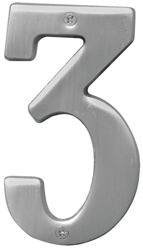 Hy-Ko BR-51SN, Prestige Series BR-51SN/3 House Number, Character: 3, 5 in H Character, Solid Brass, Pack of 3