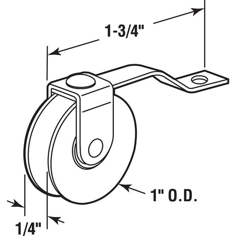Prime-Line B 639 Roller Assembly, 1-3/4 in L Dimensions, 1 in Dia Roller, 1/4 in W Roller, Steel, Gray, 2-Roller