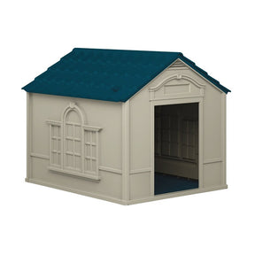 Suncast DH350 Dog House, 38-1/2 in OAL, 33 in OAW, 32 in OAH, Resin, Blue/Taupe