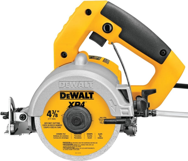 DEWALT DWC860W Tile Saw, 4-3/8 in Blade, 1-3/8 in at 90 deg, 3-1/8 in Max D Cutting